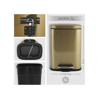 Poubelle à  pédale Acier AKIRA 5L Or Brossé Spirella