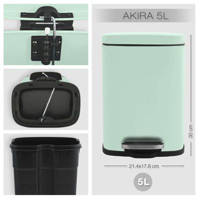 Poubelle à  pédale Acier AKIRA 5L Vert Glacé mat Spirella