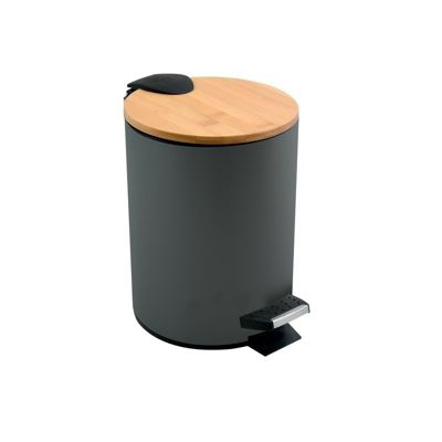 Poubelle à  pédale Acier  Bambou ADONIS 3L Gris Anthracite mat Spirella