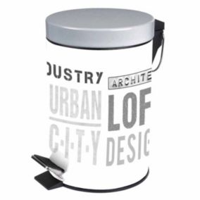 Poubelle à Pédale Imprimée "Urban Loft" 3L Blanc