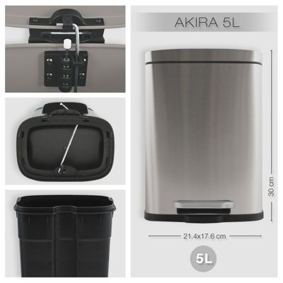 Poubelle à  pédale Inox AKIRA 5L Brossé Spirella