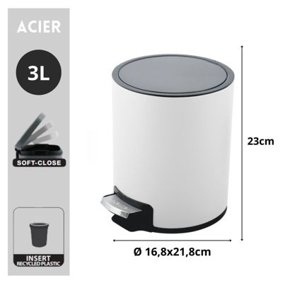 Poubelle à  pédale Inox RIKU 3L Blanc mat Spirella