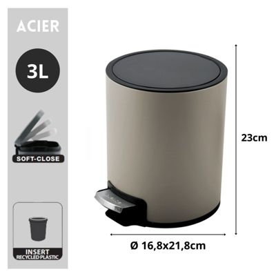 Poubelle à  pédale Inox RIKU 3L Taupe mat Spirella