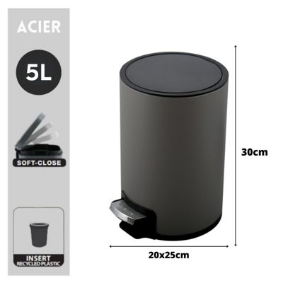 Poubelle à  pédale Inox RIKU 5L Gris mat Spirella