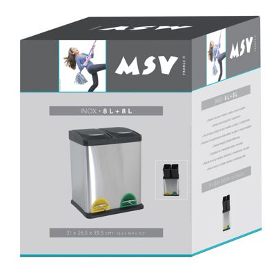 Poubelle à  pédale Tri sélectif Inox 2 bacs 8L MSV