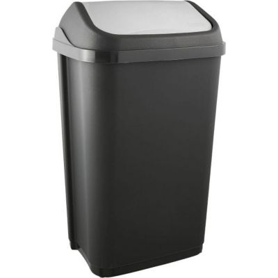 Poubelle plastique à couvercle basculant 50 litres - Gris Foncé