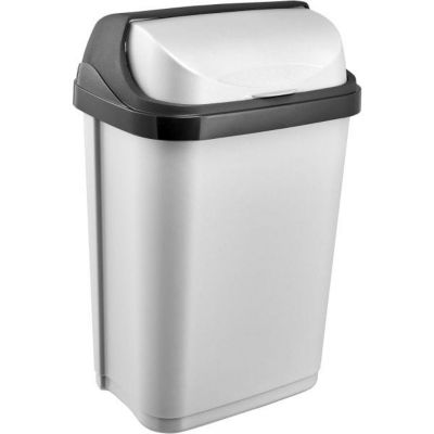 Poubelle plastique à couvercle coulissant 10 litres - Gris Clair