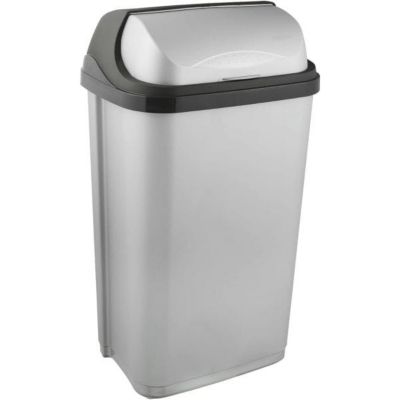Poubelle plastique à couvercle coulissant 50 litres - Gris Clair