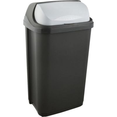 Poubelle plastique à couvercle coulissant 50 litres - Gris Foncé
