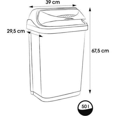 Poubelle plastique à couvercle coulissant 50 litres - Gris Foncé