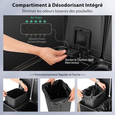 Poubelle Tri 60L Poubelle à Domicile avec 2 Compartiments 30L avec Ouverture Fermeture Douce Noir