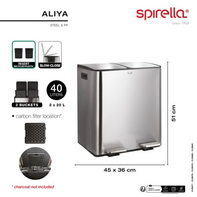Poubelle tri Sélectif ALIYA 40L (2x20L) Acier Brossé Spirella