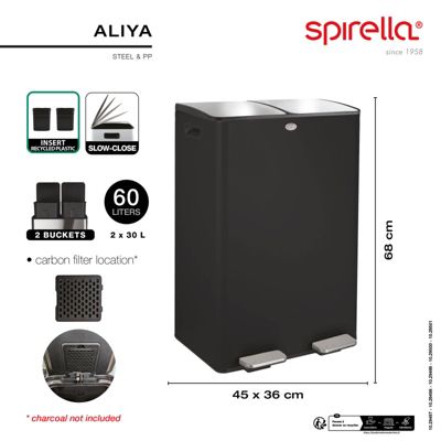 Poubelle tri Sélectif ALIYA 60L (2x30L) Acier Blanc mat Spirella