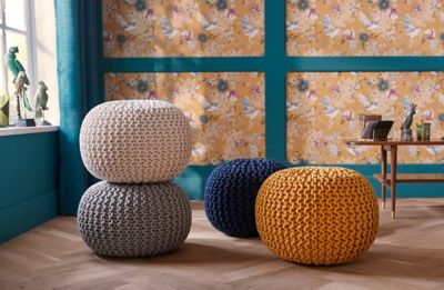 Pouf 45 x 30 cm tricot écru