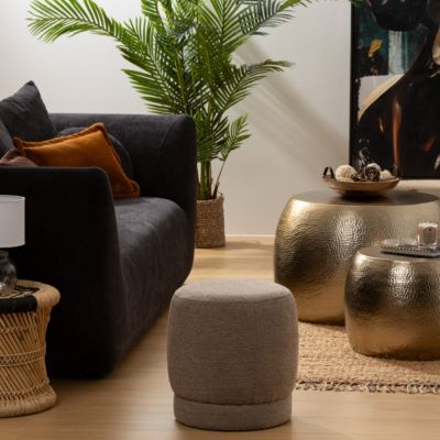 Pouf bouclette Amea gris taupe D39cm - Atmosphera