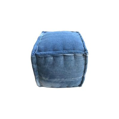Pouf carré en tissu pantalon jeans bleu effet usé - STRAUSS