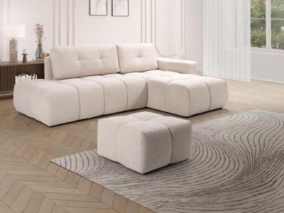 Pouf carré en tissu texturé beige TRIMALDI