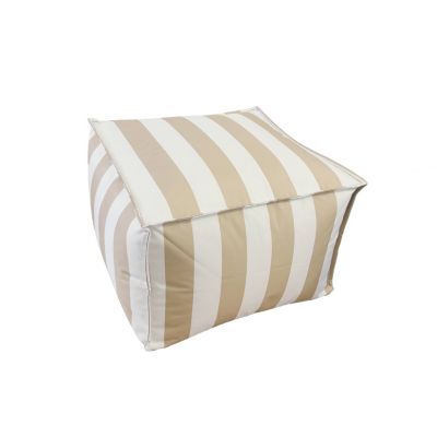 Pouf carré intérieur / extérieur déperlant rayé beige 45 x 45 cm