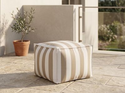 Pouf carré intérieur / extérieur déperlant rayé beige 45 x 45 cm