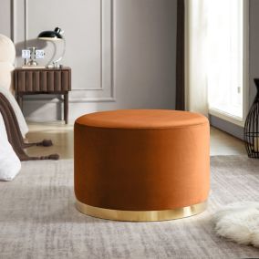 Pouf CHARLOTTE II Velours Orange brûlée et Métal Doré