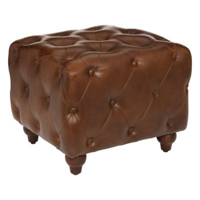 Pouf "Chester" - bois et cuir - marron - Atmosphera