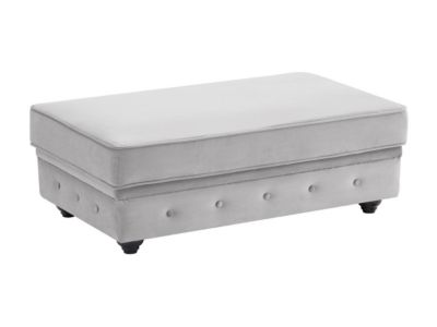 Pouf coffre de rangement en velours gris clair CHESTERFIELD