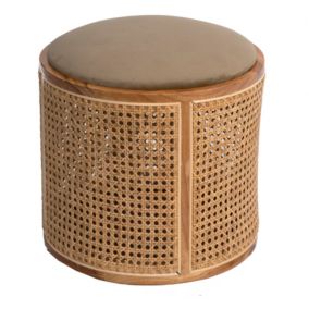 Pouf coffre Oregon canné velours Deco&Co beige Ø38 x H.38 cm