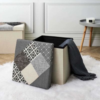 Pouf coffre pliable Patchwork gris