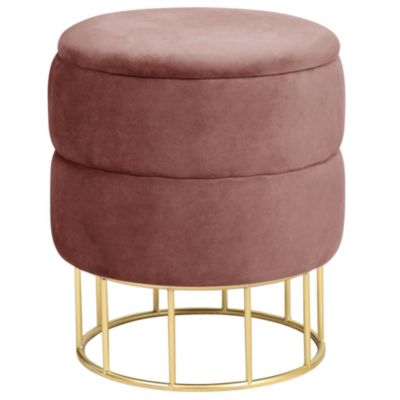Pouf de Rangement avec Couvercle matelassé AKORD ELZA velour colour Rose hauteur 42 cm