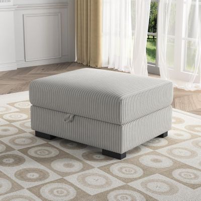 Pouf de rangement gris en velours côtelé pour canapé modulaire, table d'appoint rembourrée