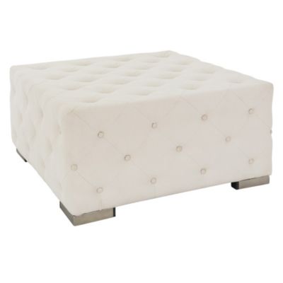 Pouf de sol WOMO-DESIGN XXL 90x45x90 cm carré crème lin pieds métalliques fixation par boutons