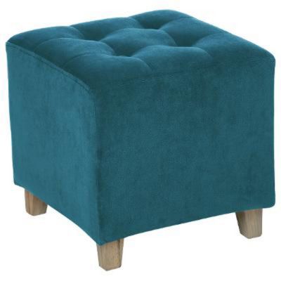 Pouf Design en Velours "Leandre" 35cm Bleu Canard