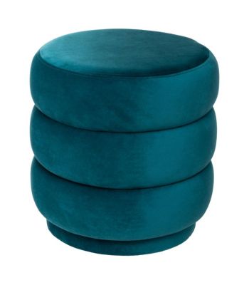 Pouf en Velours Bleu carnard D 40 x H 40 cm