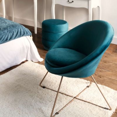 Pouf en Velours Bleu carnard D 40 x H 40 cm