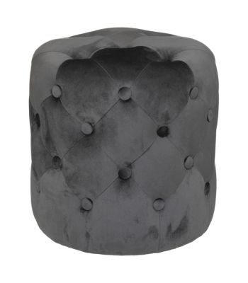 Pouf en Velours Capitonné Gris Ardoise 38 x 38 cm