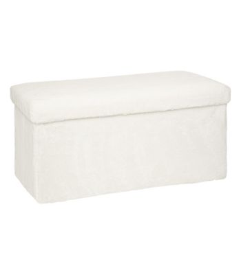 Pouf et Coffre de rangement en bois et Fourrure Blanche 76 x 38 cm