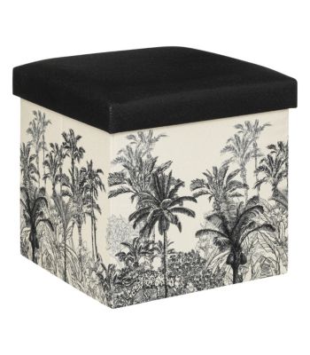 Pouf et Coffre de rangement en bois et tissu imprimé Noir & Blanc 38 x 38 cm