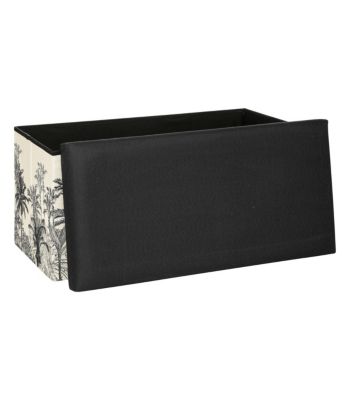 Pouf et Coffre de rangement en bois et tissu imprimé Noir & Blanc 76 x 38 cm
