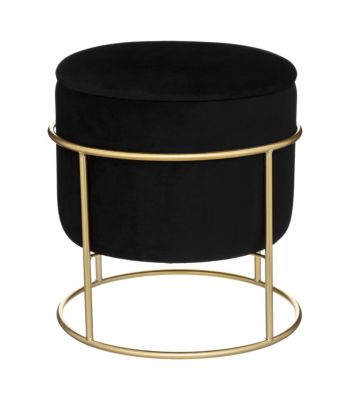 Pouf et Coffre de rangement en Velours Noir et support en métal D 42 x H 44 cm