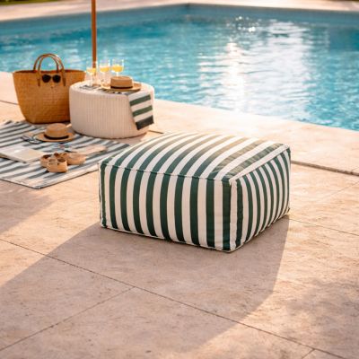Pouf exterieur rayé vert déperlant 55x65x35 cm POSITANO