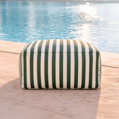 Pouf exterieur rayé vert déperlant 55x65x35 cm POSITANO