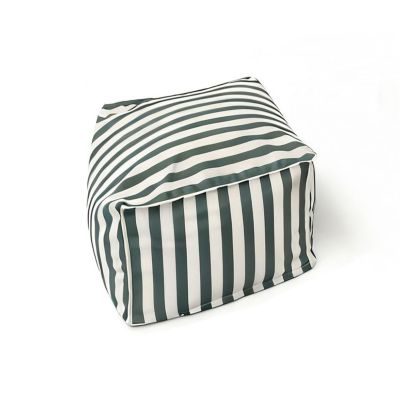 Pouf exterieur rayé vert déperlant 55x65x35 cm POSITANO