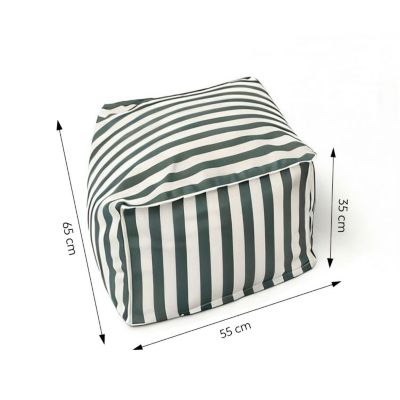 Pouf exterieur rayé vert déperlant 55x65x35 cm POSITANO