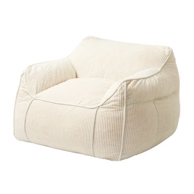 Pouf fauteuil velours côtelé BANANAIR 100x110 cm blanc cassé