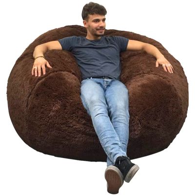 Pouf géant déhoussable fausse fourrure BANANAIR 140 cm chocolat
