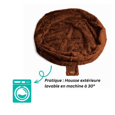 Pouf géant déhoussable fausse fourrure BANANAIR 140 cm chocolat