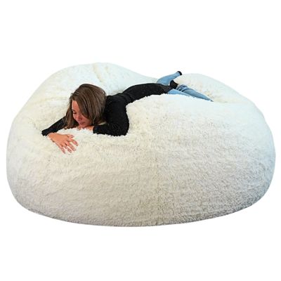 Pouf géant déhoussable fausse fourrure BANANAIR 180 cm blanc