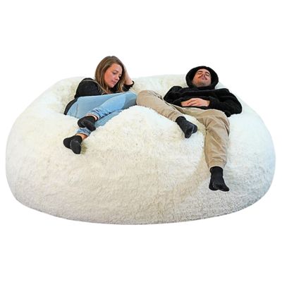 Pouf géant déhoussable fausse fourrure BANANAIR 180 cm blanc