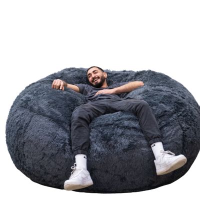 Pouf géant déhoussable fausse fourrure BANANAIR 180 cm gris