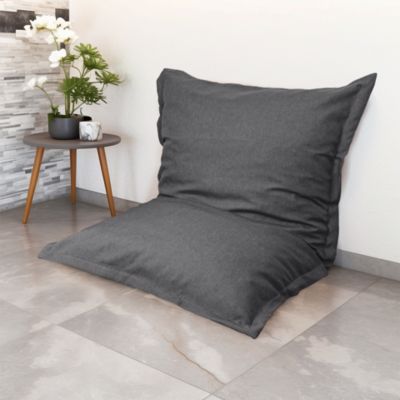 Pouf intérieur XL Housse effet lin gris chiné 150x100cm